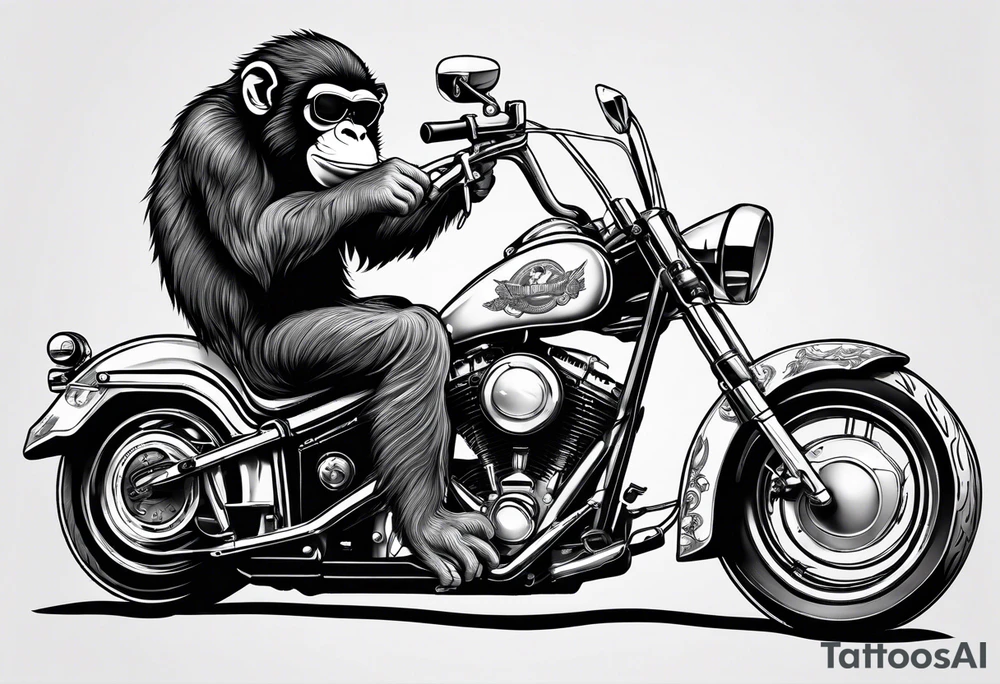 Monkey riding a chopper motorcycle with sunglasses on, a cigarette hanging out of his mouth tattoo idea