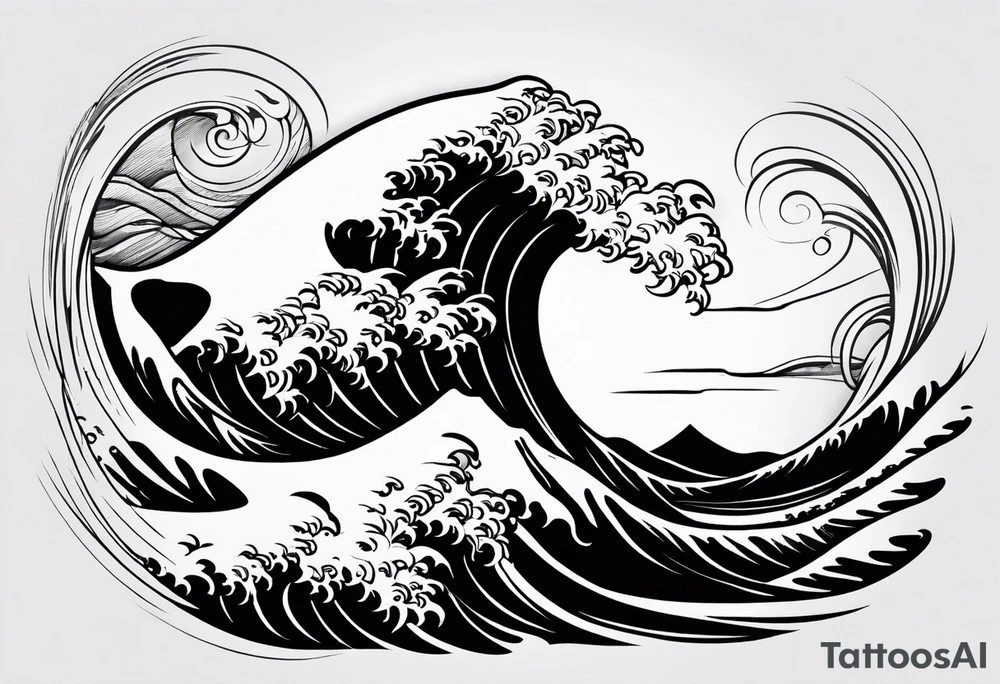 Wave with number 41 inside tattoo idea