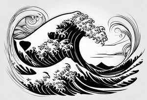 Wave with number 41 inside tattoo idea