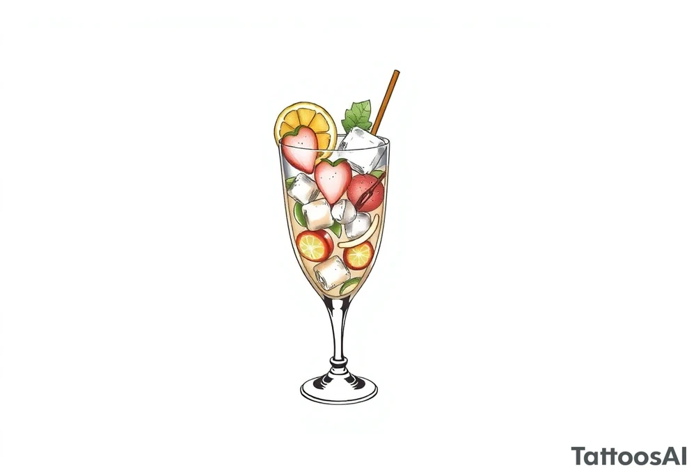 Fun island cruise cocktail with lots of garnishes and ice IN A ROCKS GLASS tattoo idea