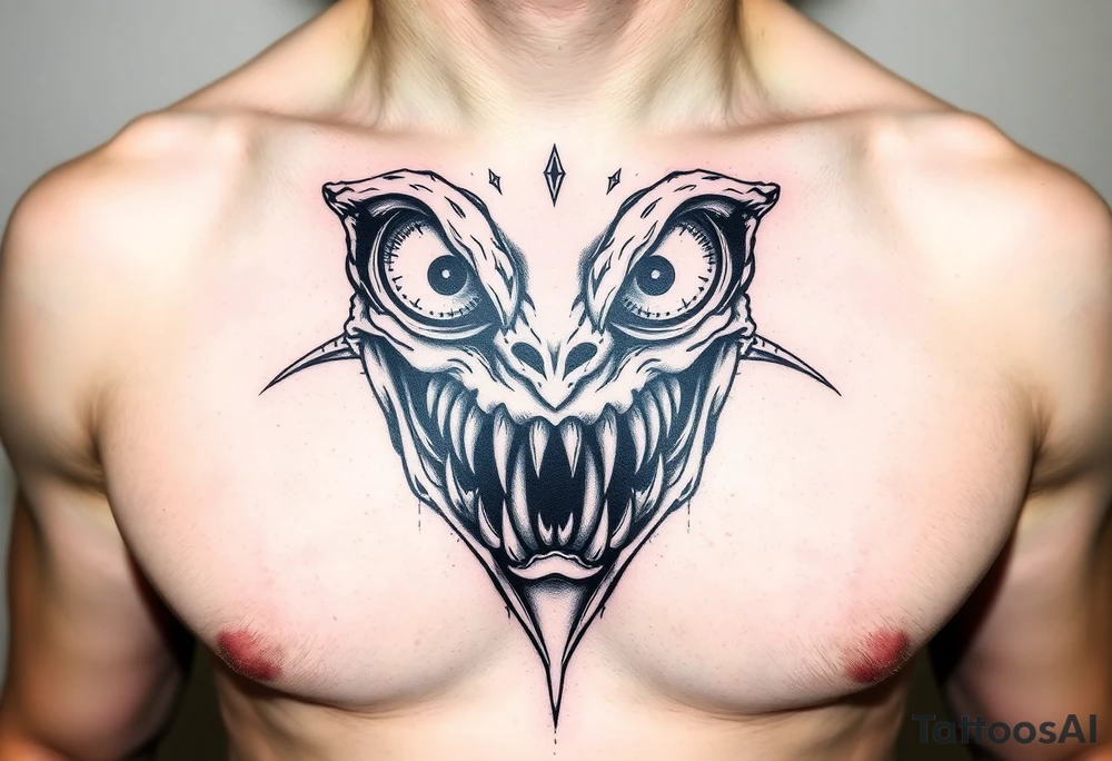 Scary teeth alien eyes tattoo idea