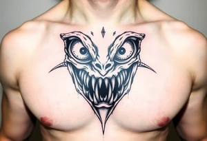 Scary teeth alien eyes tattoo idea