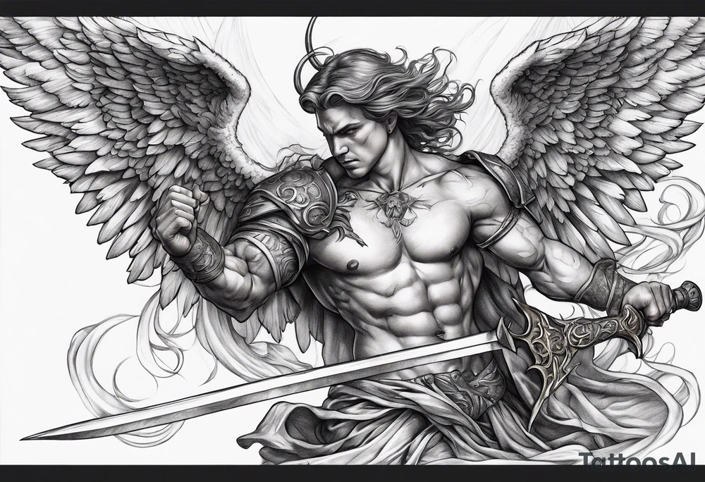 A biblically accurate angel slaying a demon tattoo idea