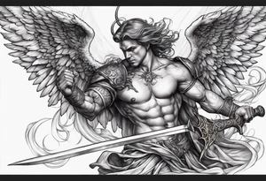 A biblically accurate angel slaying a demon tattoo idea