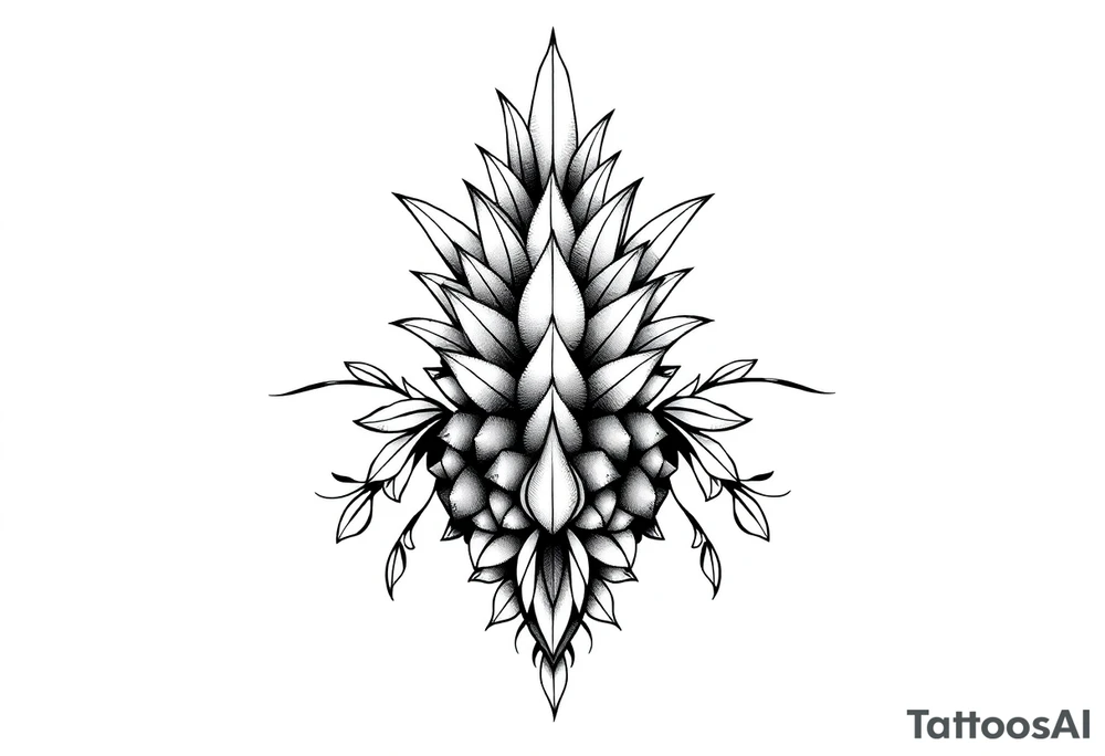 Bushy crown pineapple vagina, design to go over vagina , erotic vagina area design, anus to be at the bottom tattoo idea