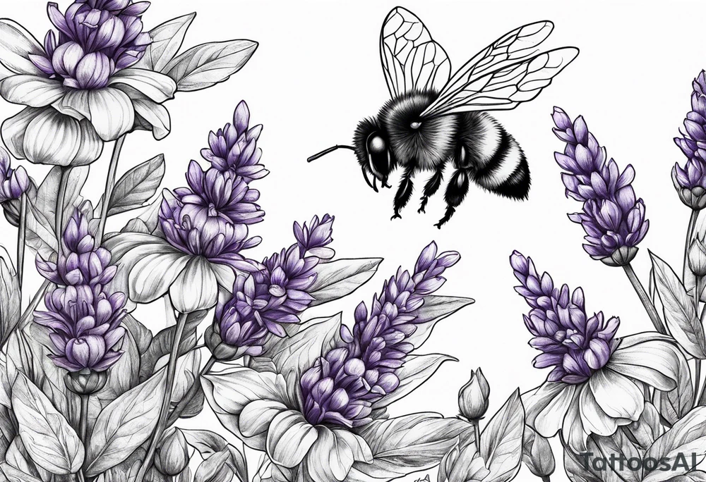 Lavender spring with bumblebee tattoo idea