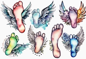 Infant footprint with wings tattoo idea