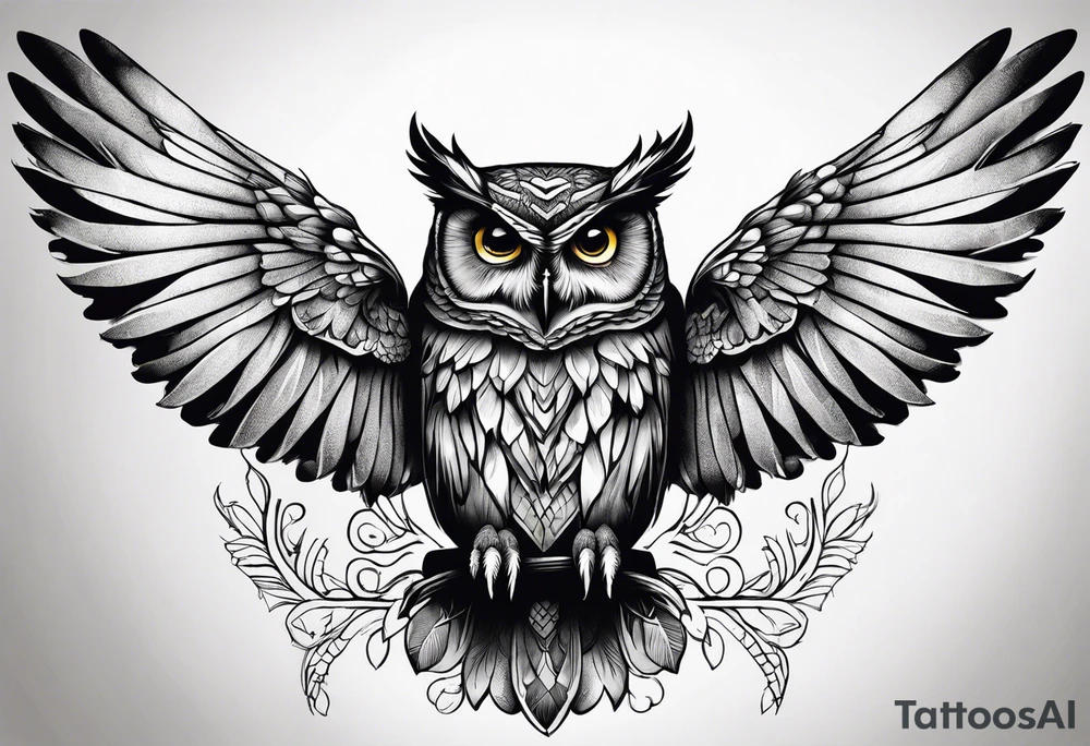 An owl with Dead head moth wings tattoo idea