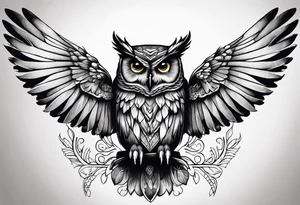 An owl with Dead head moth wings tattoo idea
