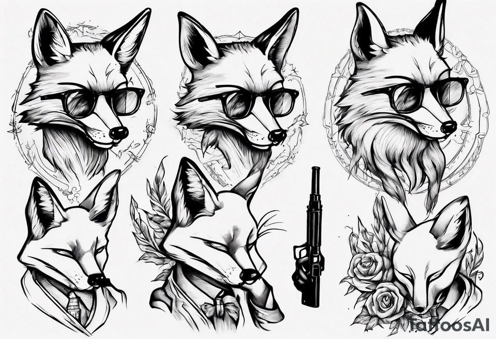 a fox moking a ciggarte and holding a gun tattoo idea