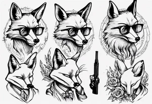 a fox moking a ciggarte and holding a gun tattoo idea