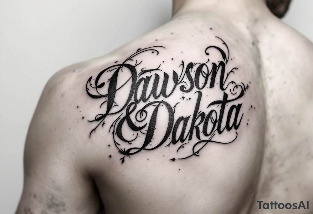 Dawson and Dakota names built into a sleeve tattoo idea