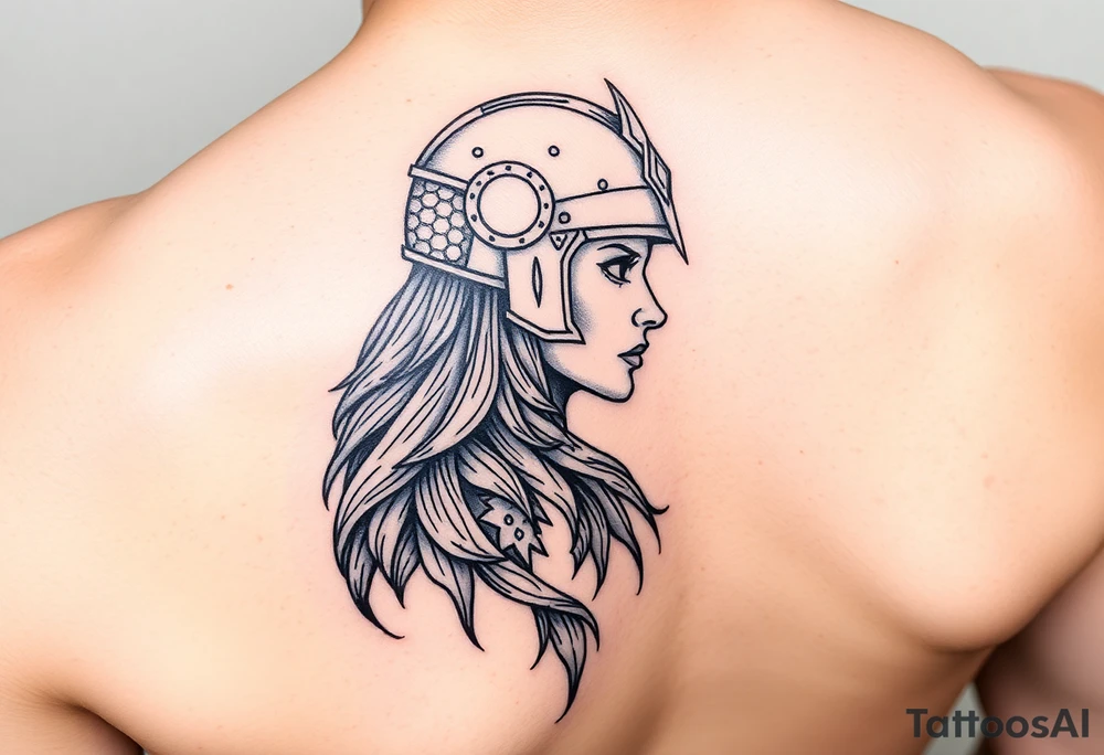 Realistic Valkyrie with helmet side profile tattoo idea