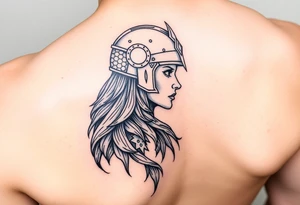 Realistic Valkyrie with helmet side profile tattoo idea