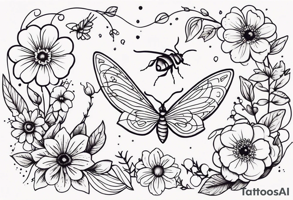 Bugs and flowers tattoo idea