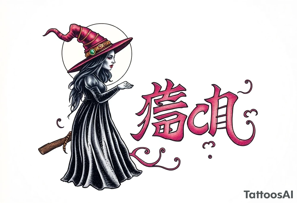 The word “싸이커스” and witch tattoo idea