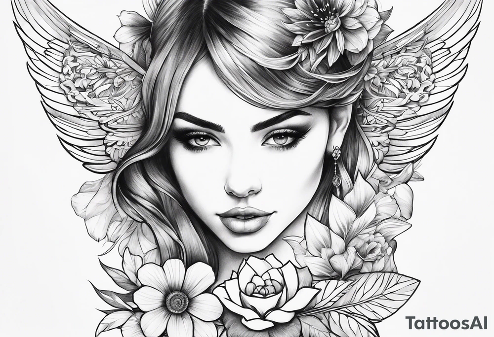 wing, flower, tattoo idea