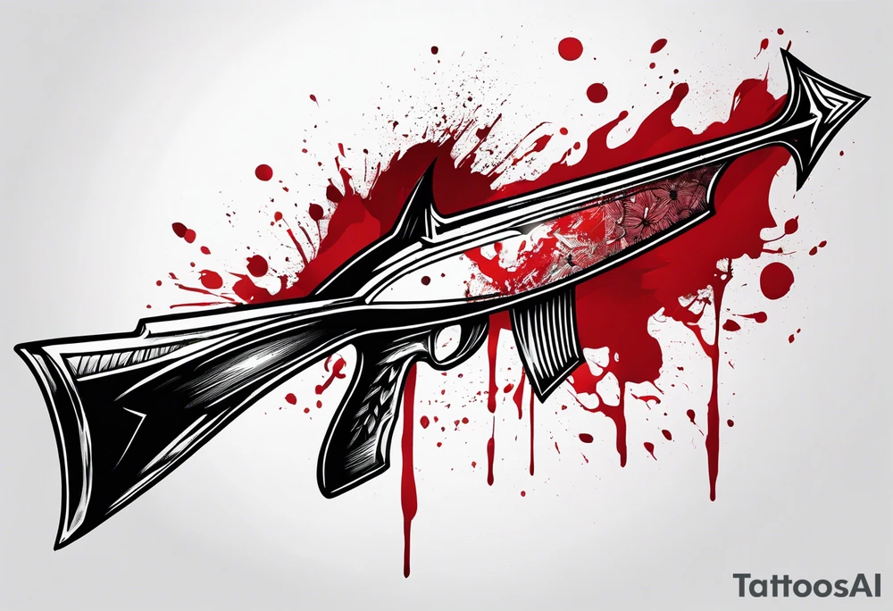 an arrow with blood dripping from the tip of it simple line art tattoo idea