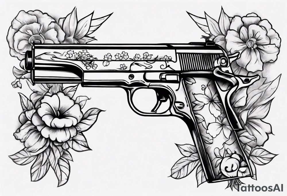 Gun with flowers sketch traditional styles tattoo idea