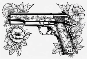 Gun with flowers sketch traditional styles tattoo idea