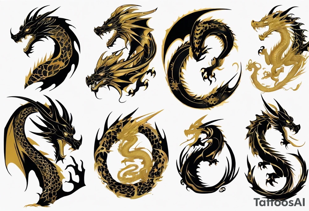 black and gold dragon tattoo idea
