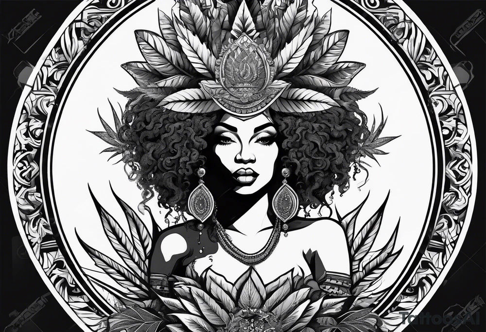 Black Goddess of marijuana tattoo idea
