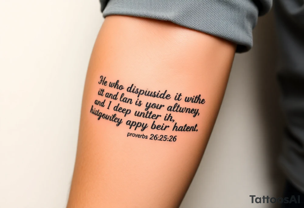 proverbs 26:25-26 He who hates, disguises it with his lips, And lays up deceit within himself,Their hatred may be concealed by deception, but their wickedness will be exposed in the assembly tattoo idea