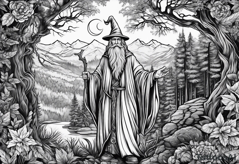 wizard in the forest tattoo idea