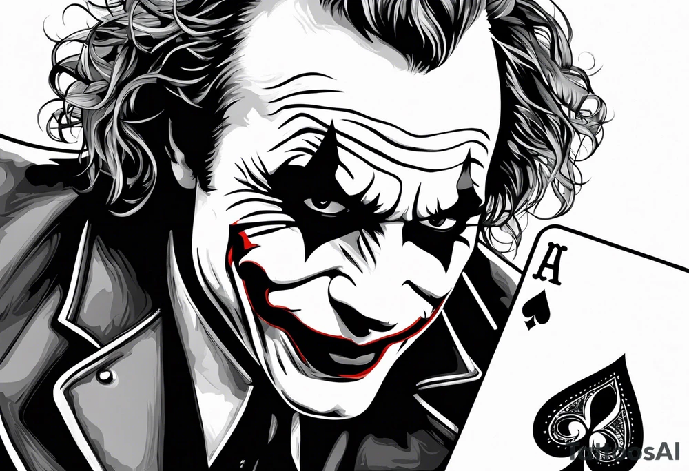 heath ledger joker burning a playing card tattoo idea