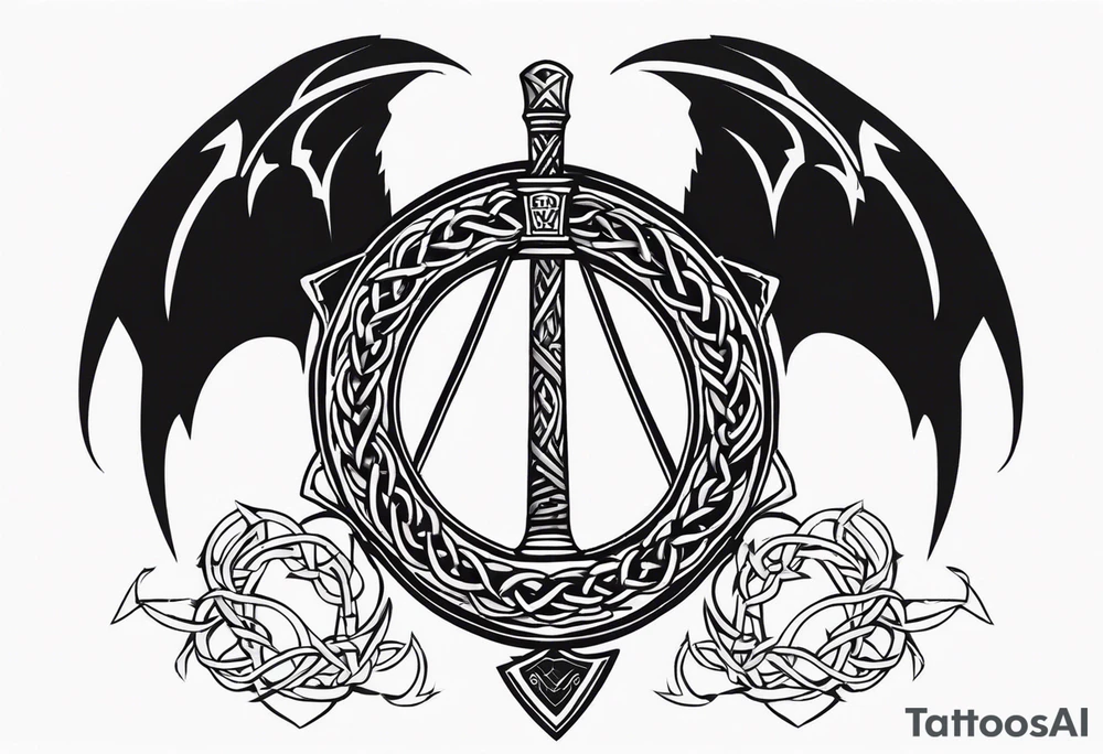 Valhalla sword shield dragon axe Valknut barbed wire chains tribal tattoo idea Valhalla sword shield dragon axe Valknut barbed wire chains tribal tattoo idea