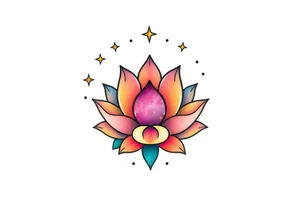 small colorful celestial with lotus flower tattoo idea