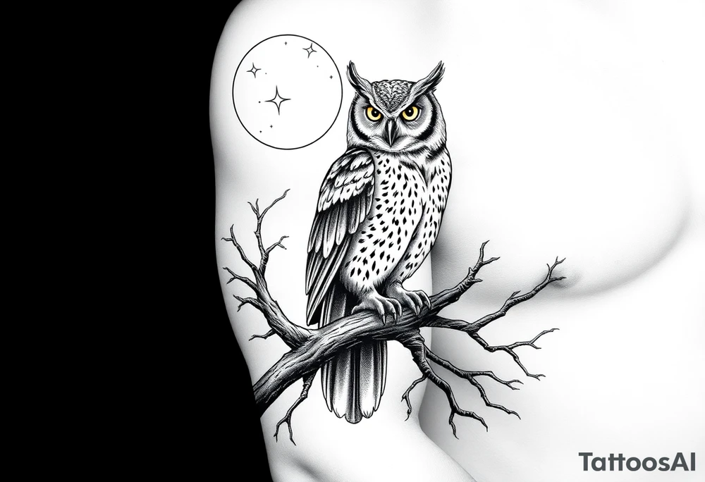 wise owl perched on ancient oak branch under starlit sky tattoo idea wise owl perched on ancient oak branch under starlit sky tattoo idea