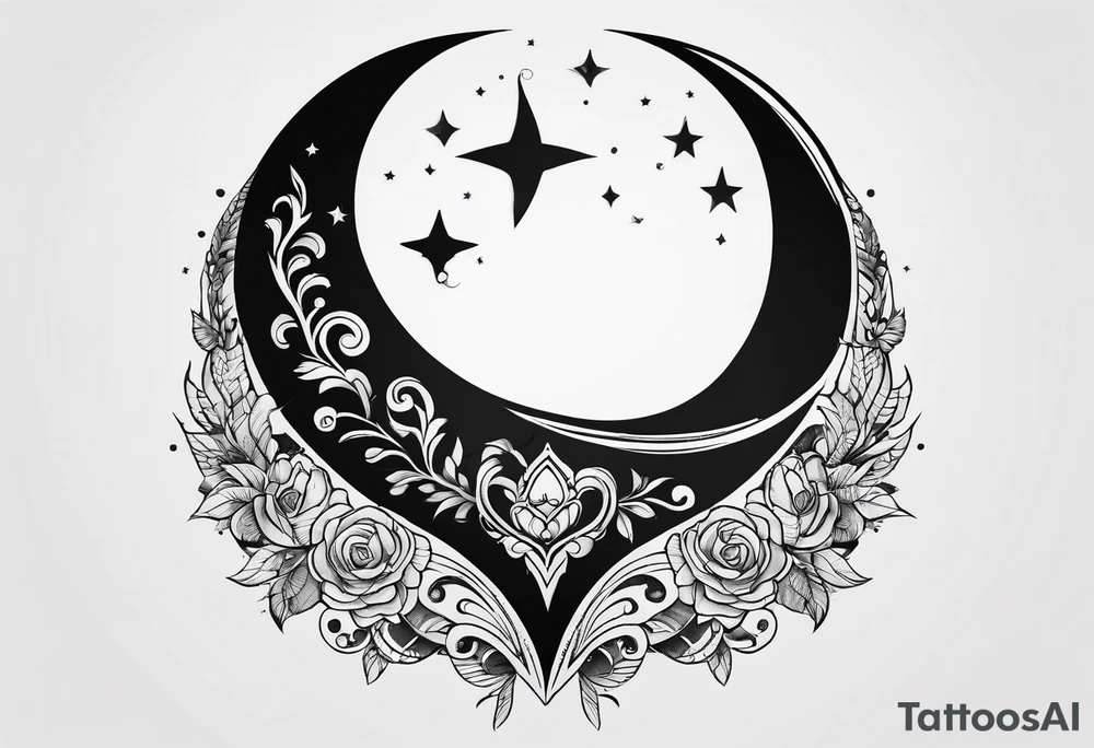 Crescent moon with a love heart inside tattoo idea