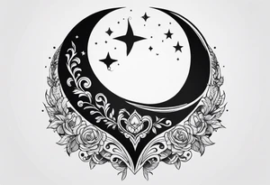 Crescent moon with a love heart inside tattoo idea