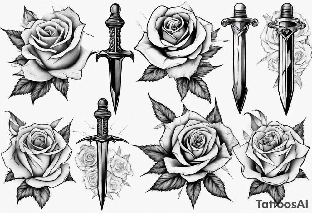 Dagger surrounded by roses tattoo idea