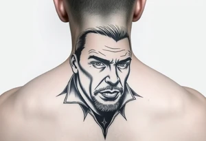 give me a full neck tattoo of Richie rich 
 in black ink tattoo idea