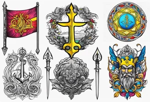 flag and Ukrainian trident fantasy tattoo idea