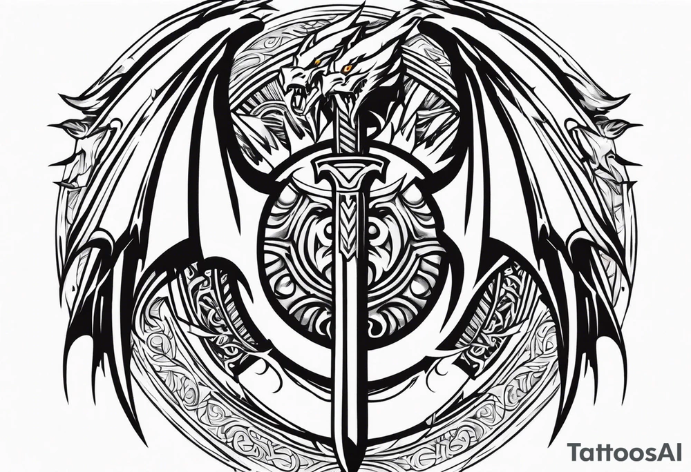 Valhalla sword shield dragon axe valkyrie tattoo idea