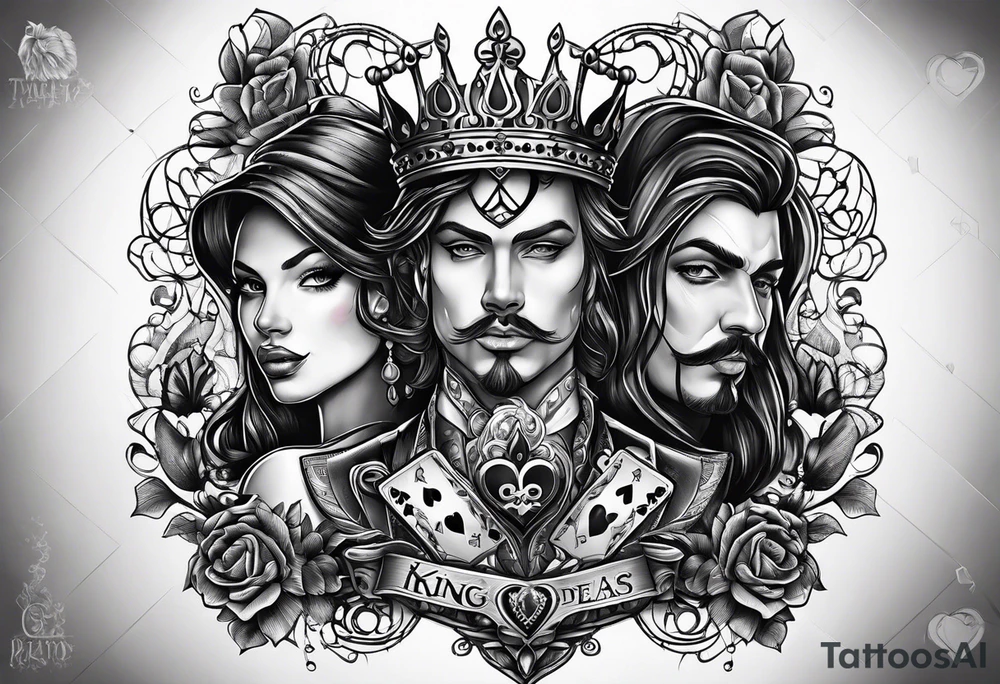 3 pieces of king of spades and 1 queen of hearts tattoo idea