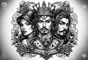 3 pieces of king of spades and 1 queen of hearts tattoo idea