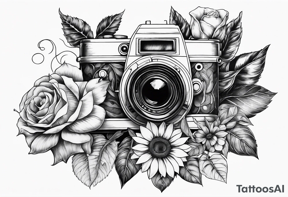 Flower : rose , sunflower, camera, book tattoo idea