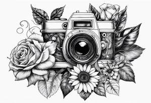 Flower : rose , sunflower, camera, book tattoo idea