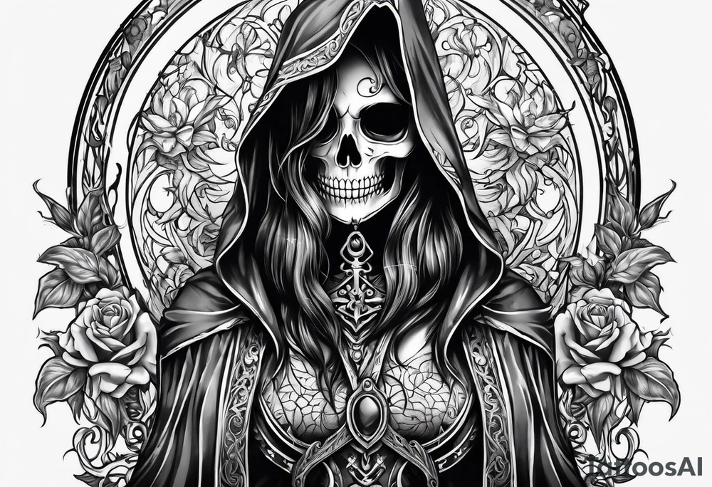 lady skeleton grim reaper satan tattoo idea