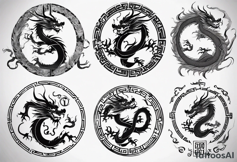 Chinese dragon in a circular shape with "02.03" written on its skin tattoo idea