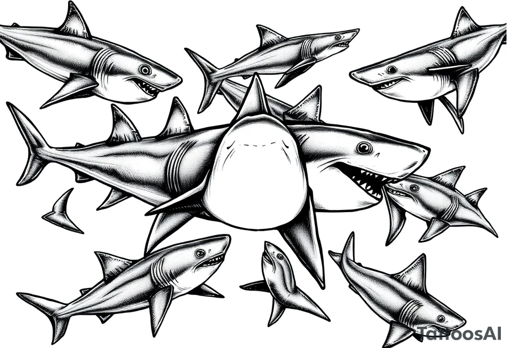 school of sharks from an above view tattoo idea