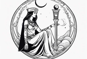 High priestess as a skeleton with moon tarot card tattoo idea