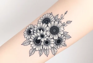 Large floral design with multiple types of flowers including sunflowers tattoo idea