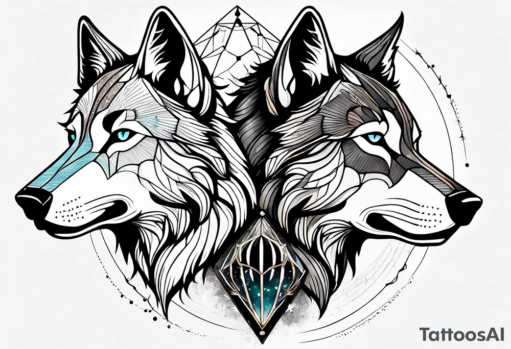 Constellation, two animal wolf, géométric tattoo idea