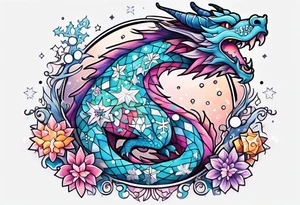 Constellation, kawaii dragon,snowflake tattoo idea