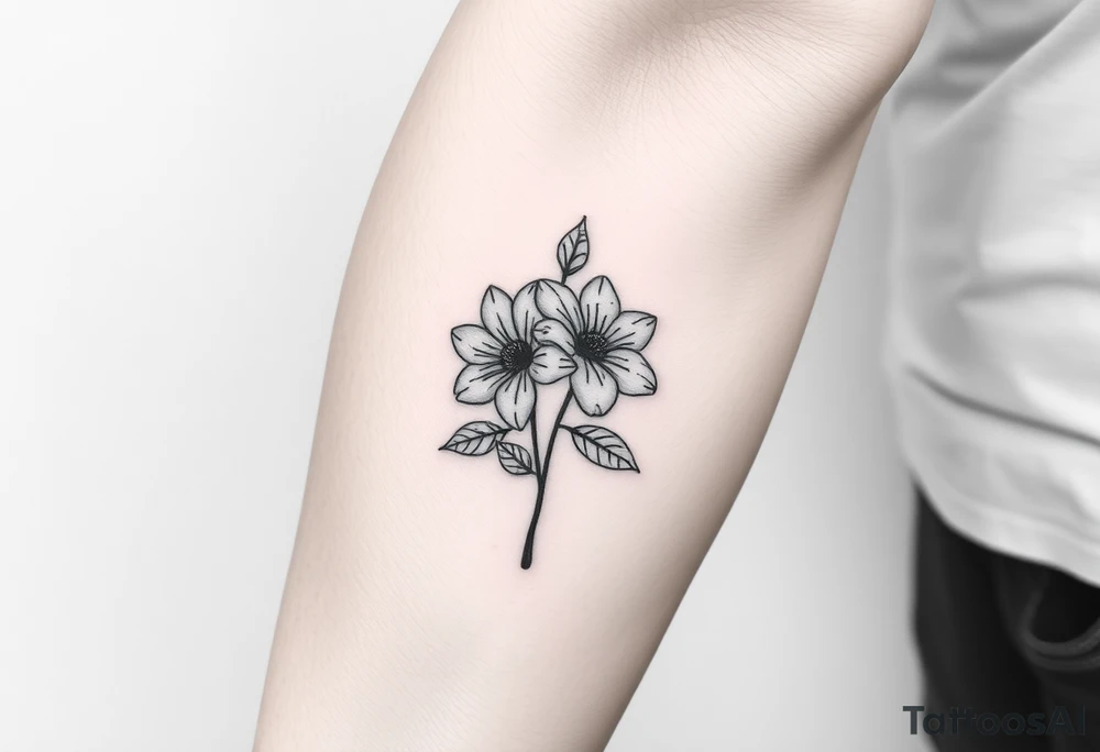 Two simple flowers together leafs on outside tattoo idea